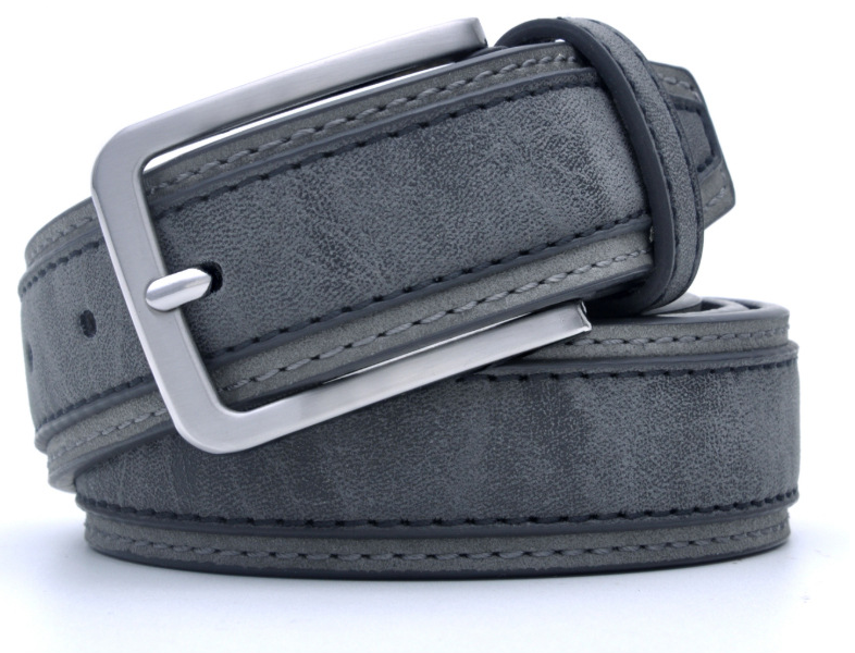 Gray belt with silver buckle on a white background