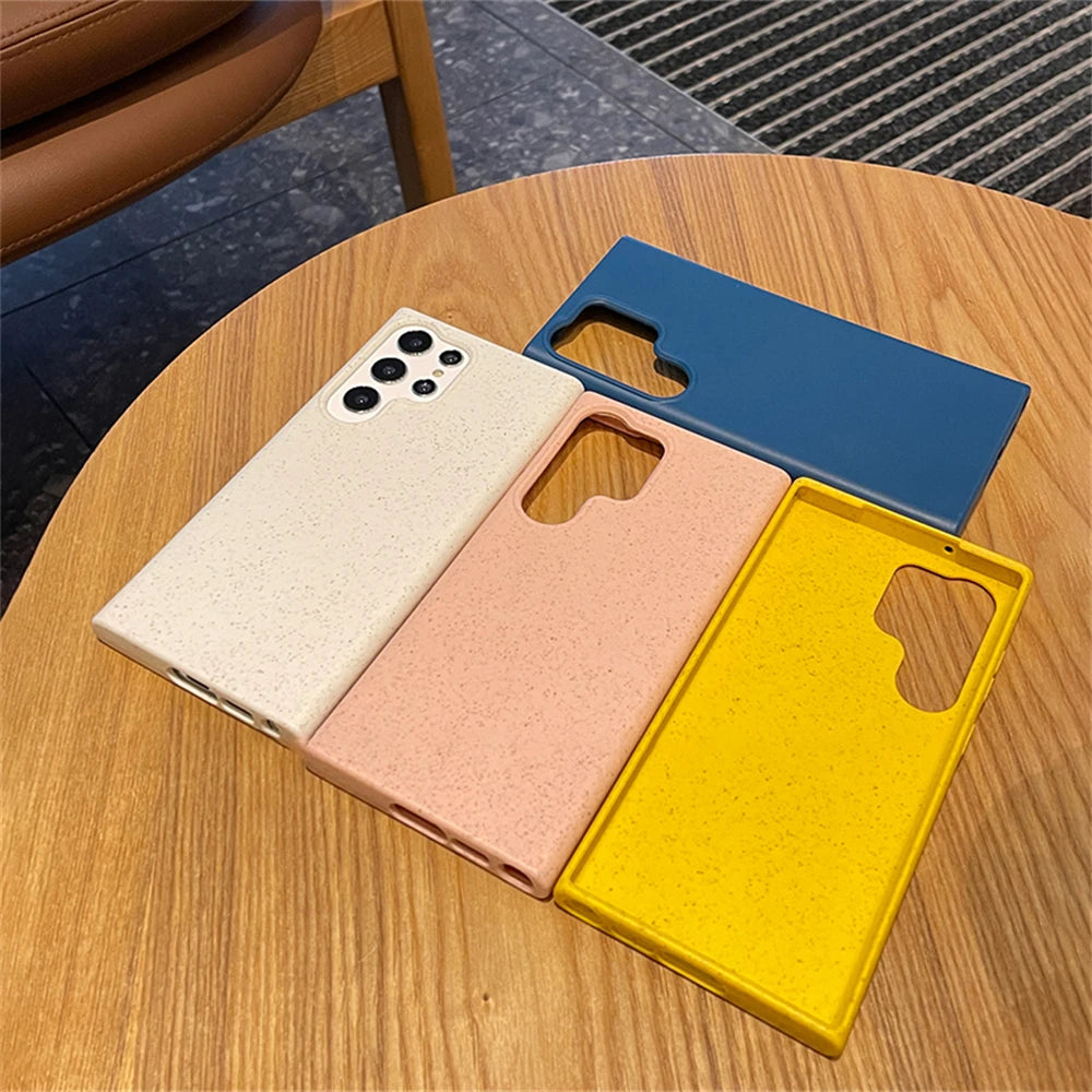 Eco-friendly degradable wheat straw Samsung phone case in multiple colours.