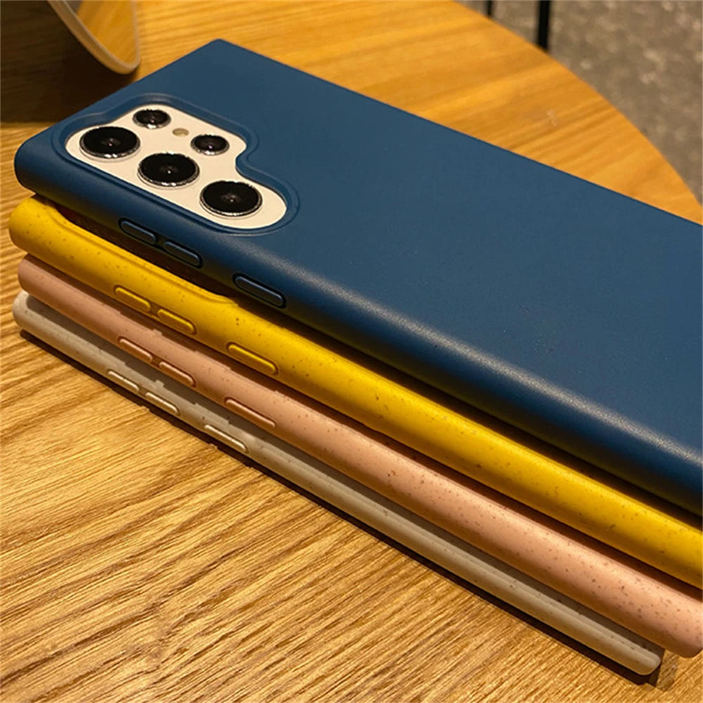 Eco-friendly degradable wheat straw Samsung phone case in multiple colours.