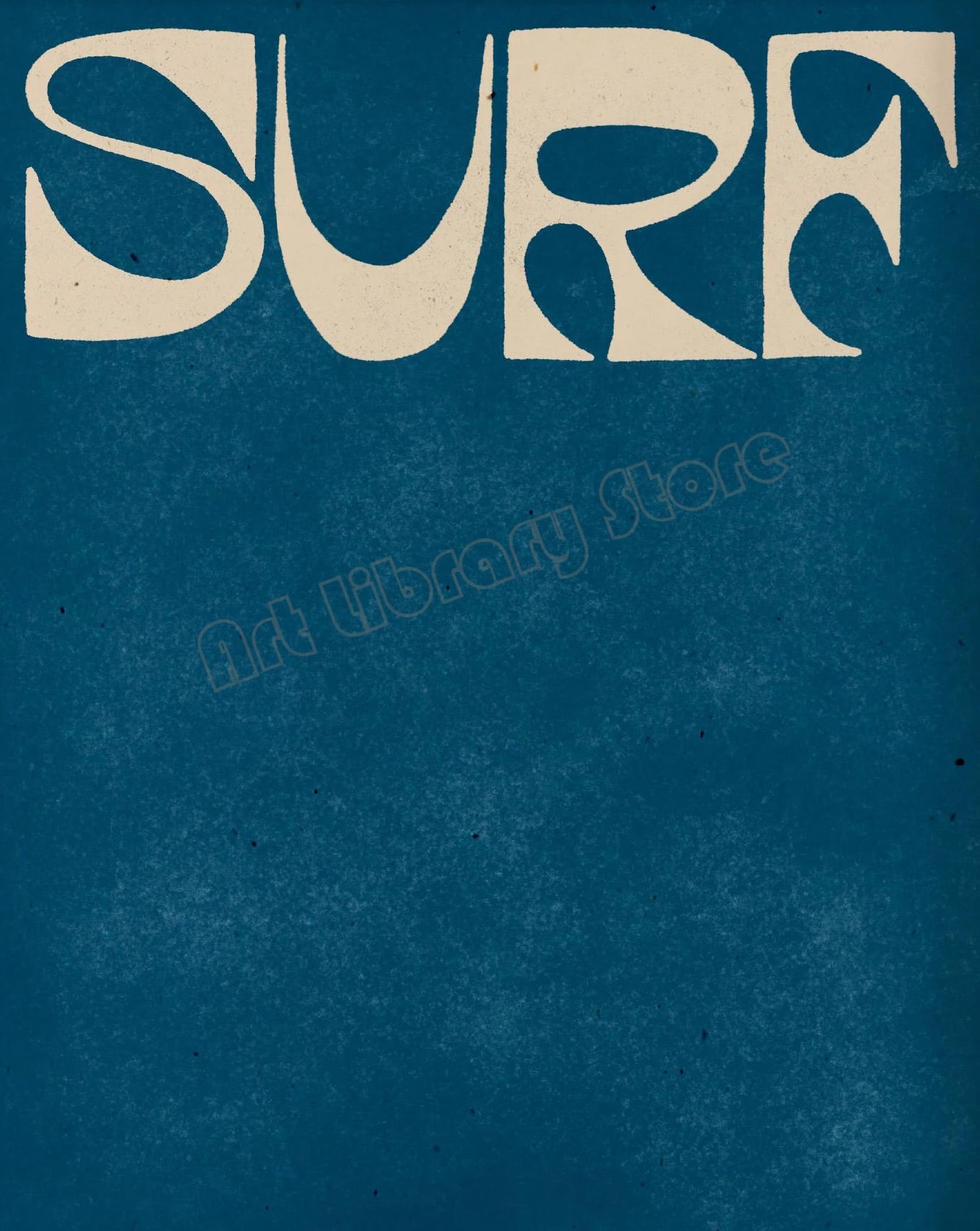 Text 'SURF' in beige on a blue textured background with 'Art Library Store' text.