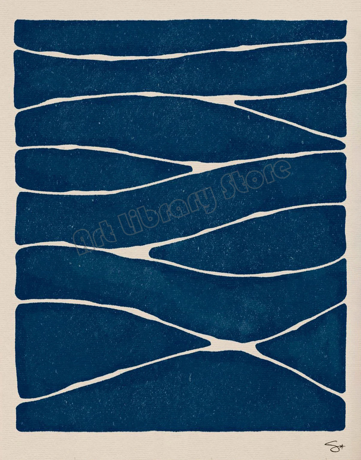 Abstract pattern of blue and white shapes on a beige background