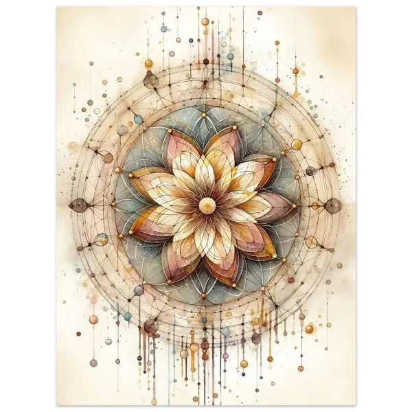 Decorative wall art with a colorful flower design on a beige background