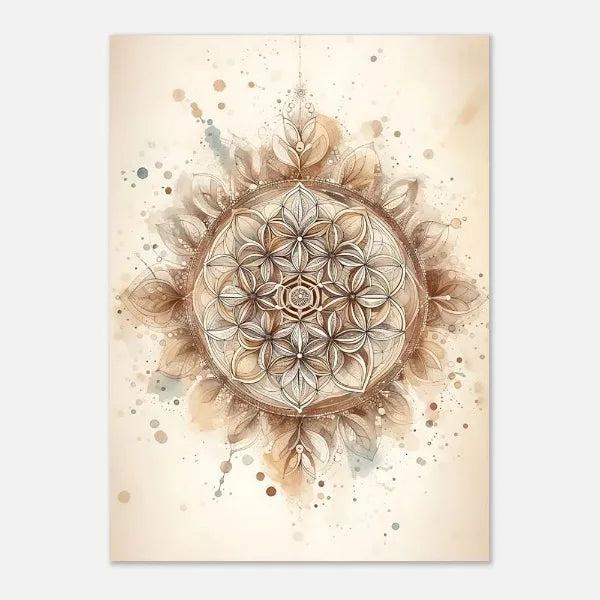 Decorative poster with a floral mandala design on a beige background