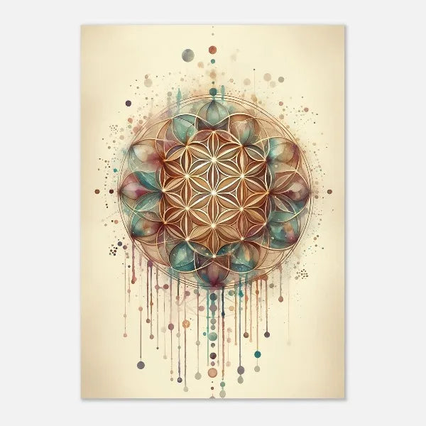 Decorative poster with a colorful mandala design on a beige background