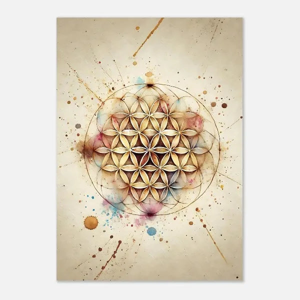 Decorative poster with a geometric flower design on a beige background
