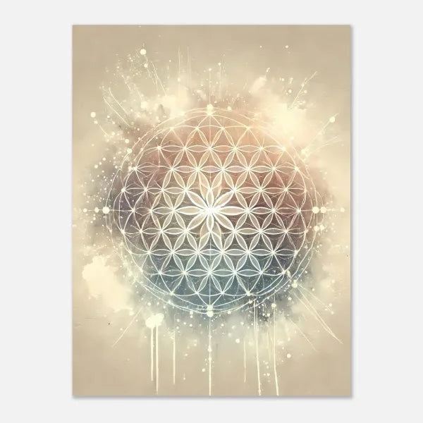 Geometric design of a flower of life on a beige background