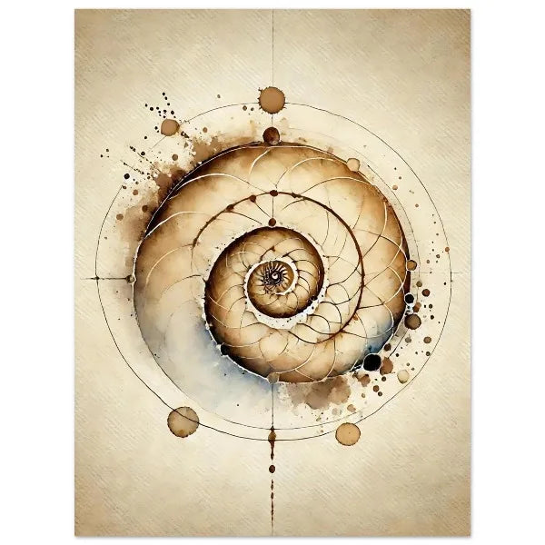 Artistic depiction of a spiral shell on a textured beige background