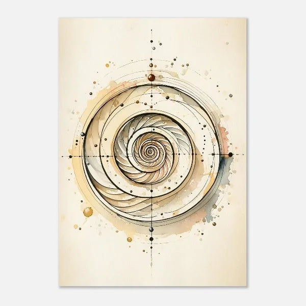 Geometric spiral design on a beige background