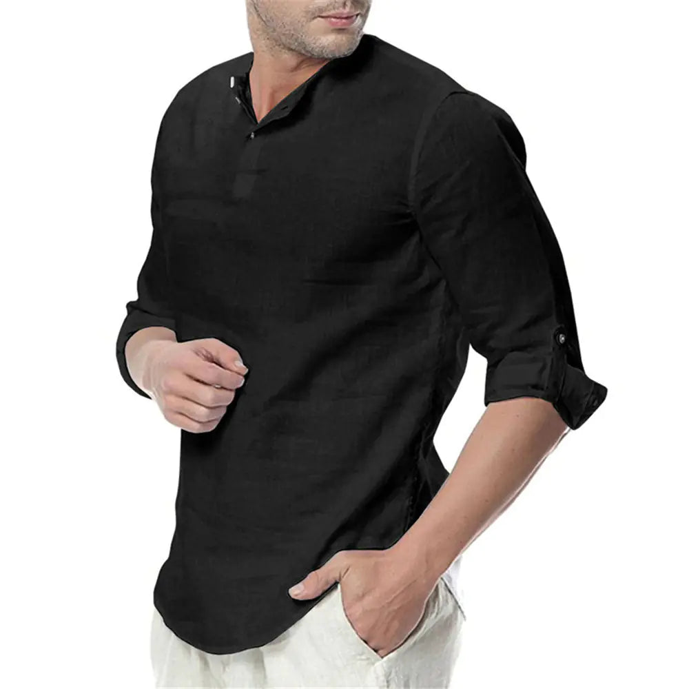 Men’s Linen Long Sleeve Shirt – Casual Smart Slim Fit