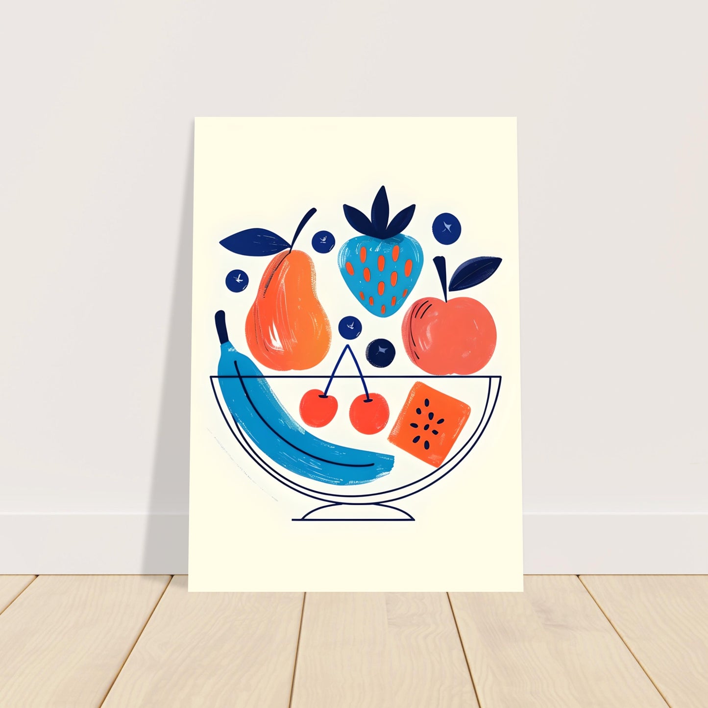 Modern Fruit Bowl Poster - Scandinavian Kitchen Wall Art - Colorful Food Illustration Print