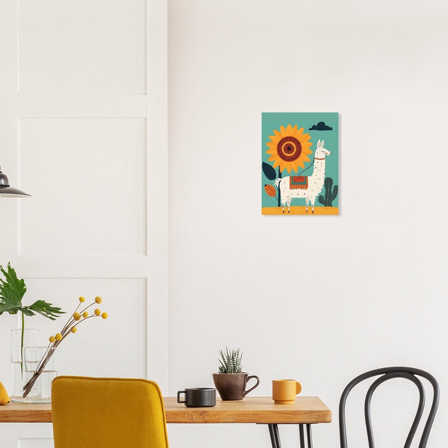 Whimsical Llama Folk Art Poster - Boho Wall Decor - Modern Mid-Century Colors