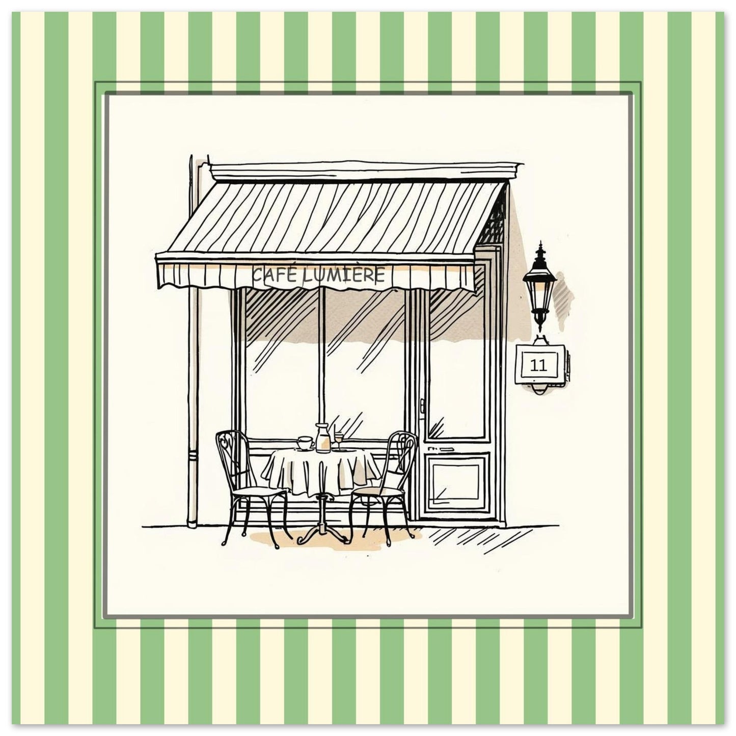 Lifestyle mockup of Café Lumière Paris art print displayed in modern neutral interior