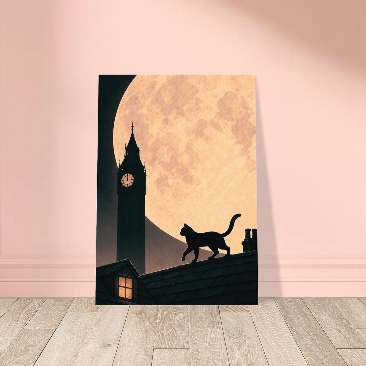 Moonlit cat and Big Ben print