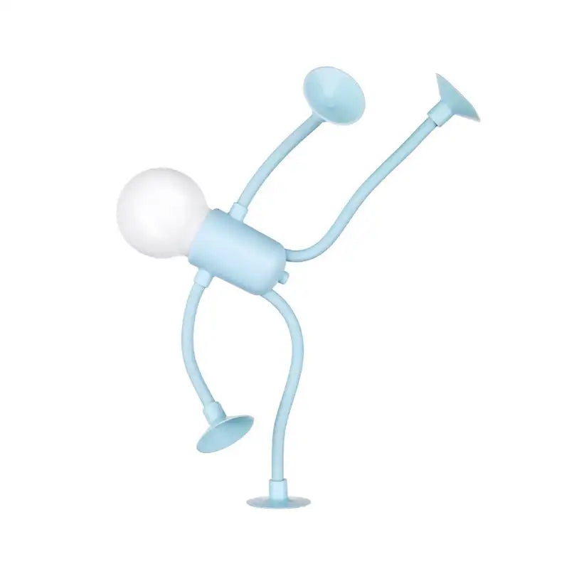Light blue flexible arm lamp on a white background