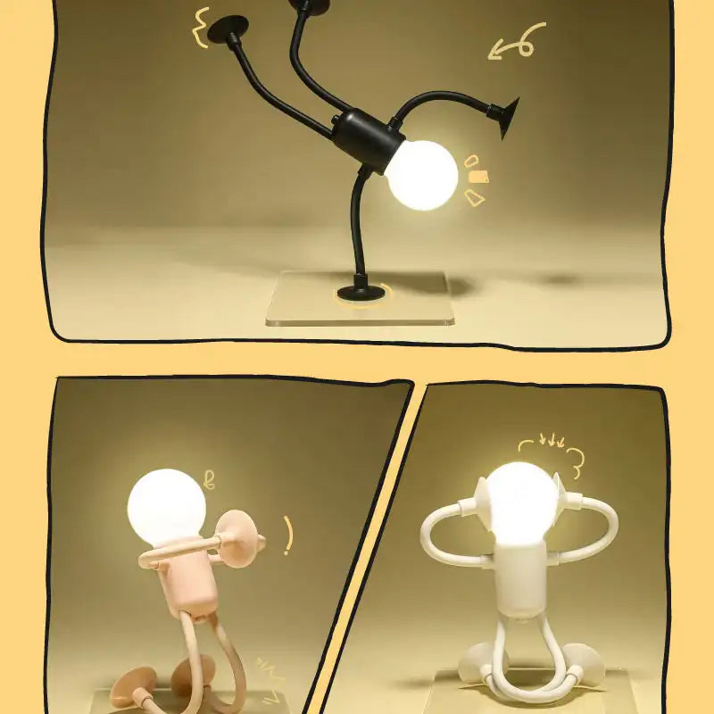 Light bulb with arms and legs on a beige background