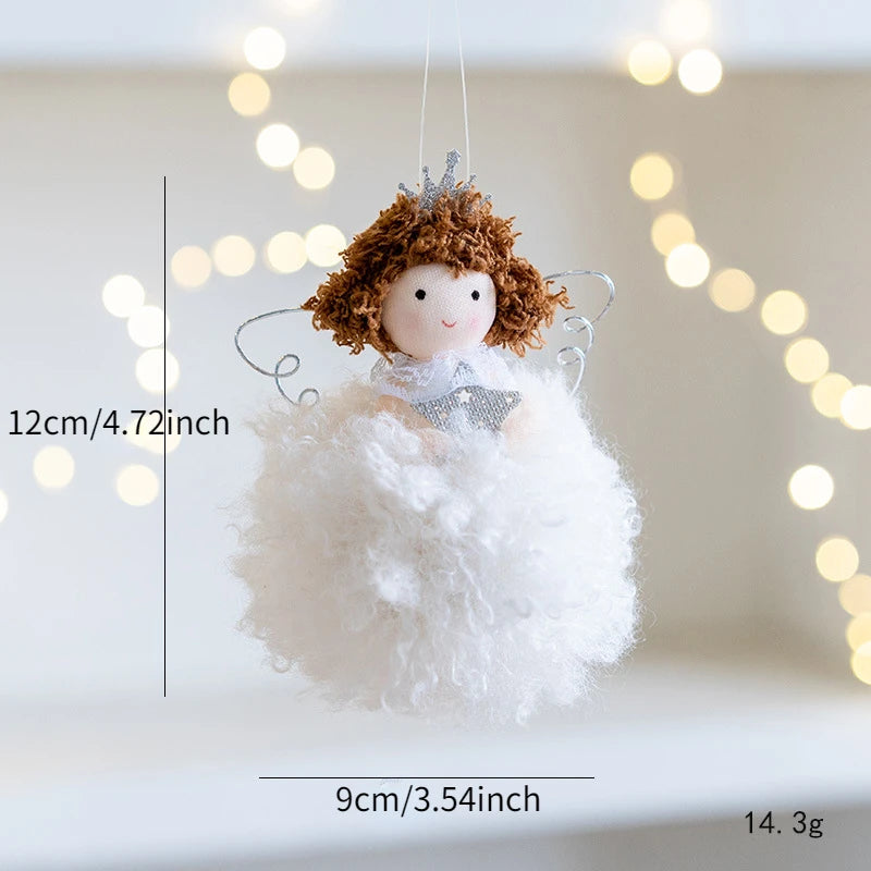 Decorative angel ornament with measurements on a blurred light background