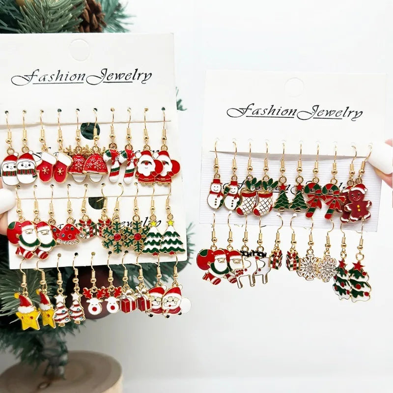 Collection of Christmas-themed earrings on display with 'Fashion Jewelry' text.