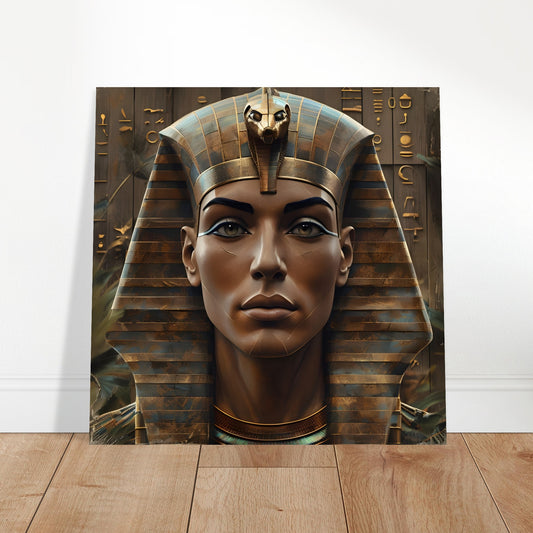 Unframed Retro Futurism Egyptian Pharaoh Poster on wall, semi-gloss print with modern home decor styling.