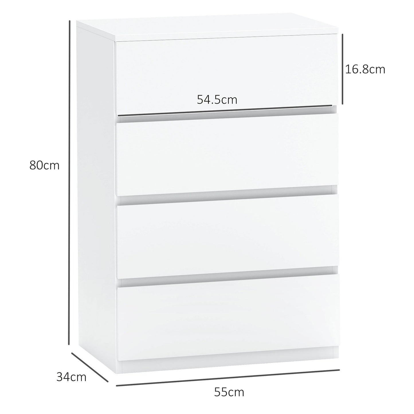 HOMCOM Bedroom Chest of Drawers, 4 Drawers Dresser, Drawer Unit, White