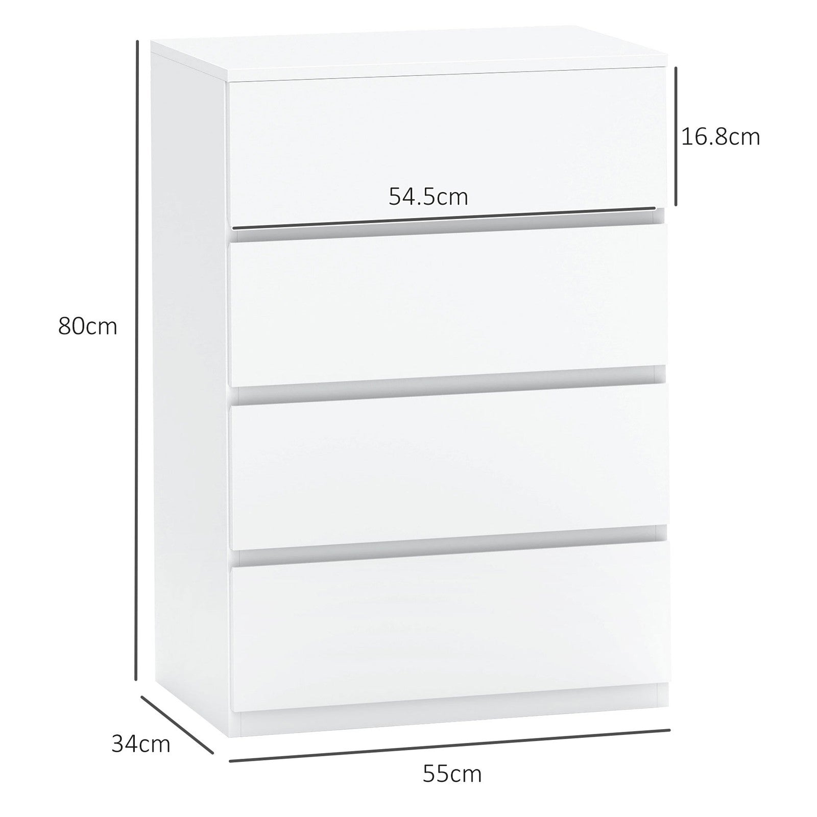 HOMCOM Bedroom Chest of Drawers, 4 Drawers Dresser, Drawer Unit, White