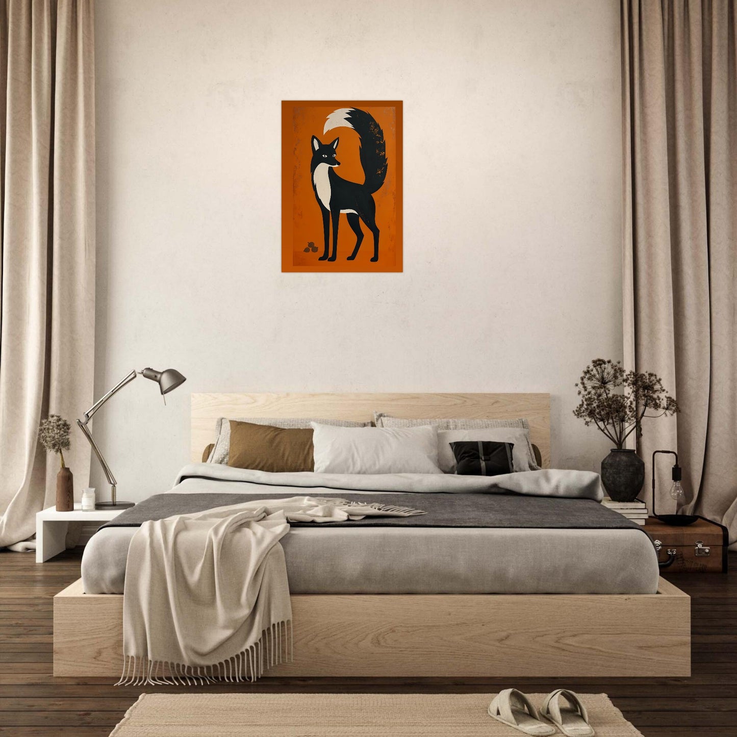 Modern Fox Poster - Scandinavian Woodland Animal Art - Retro Orange Minimalist Print for Home