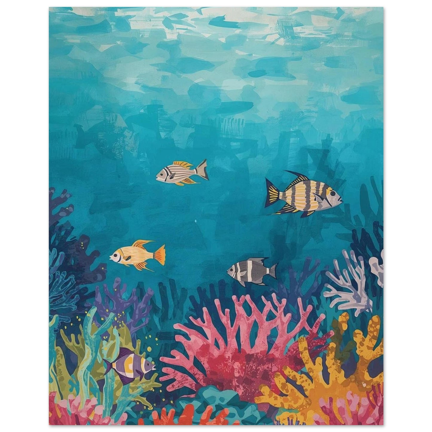 Colorful underwater scene with fish and coral on a blue background