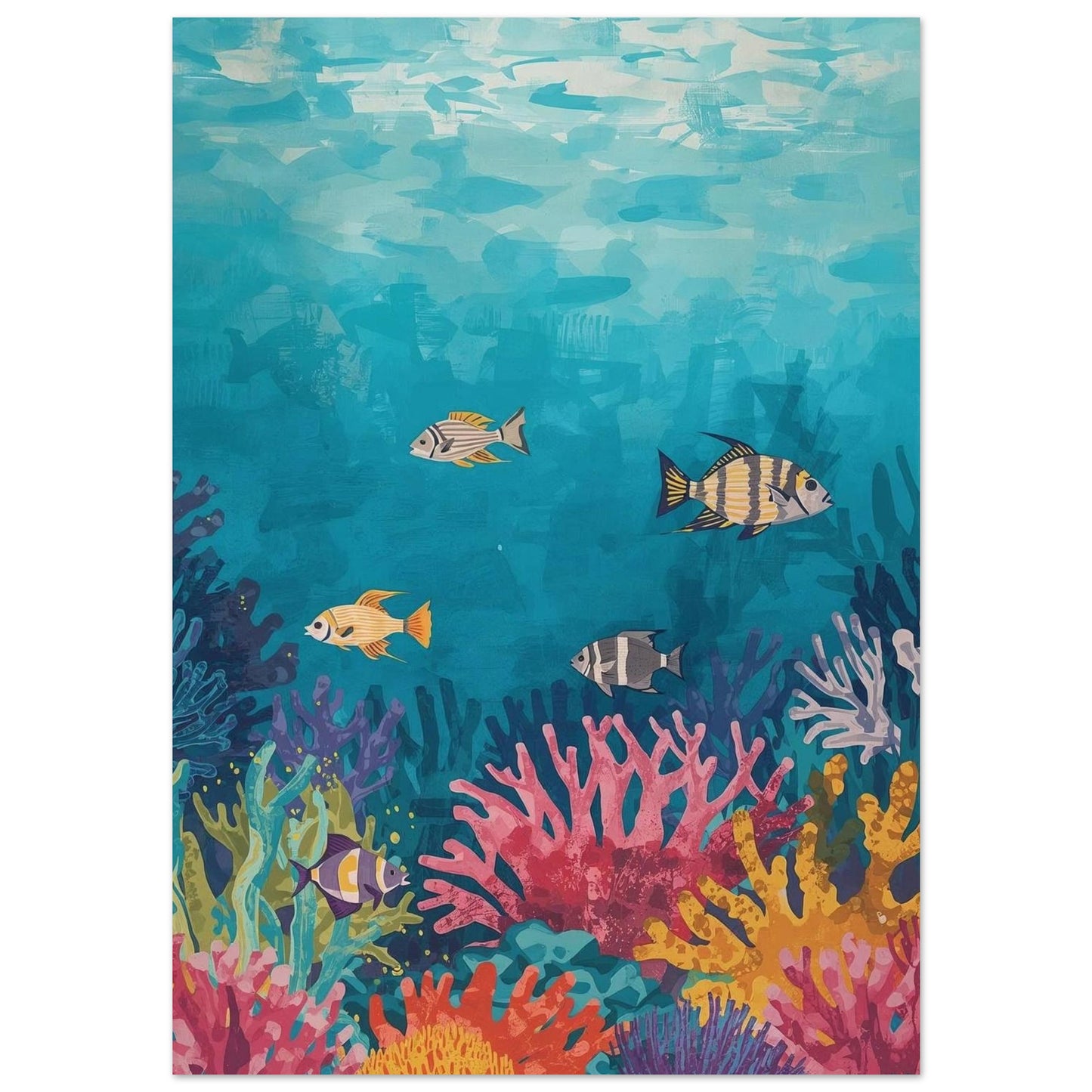 Colorful underwater scene with fish and coral on a blue background