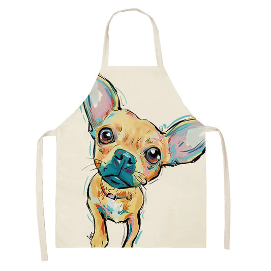 Apron with a colorful dog illustration on a white background