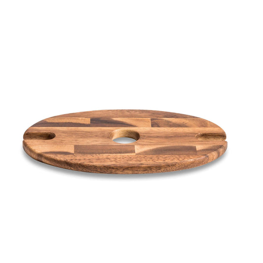 Acacia Wood Wine Glass Caddy – Bottle Top Serving Tray for 2 Glasses