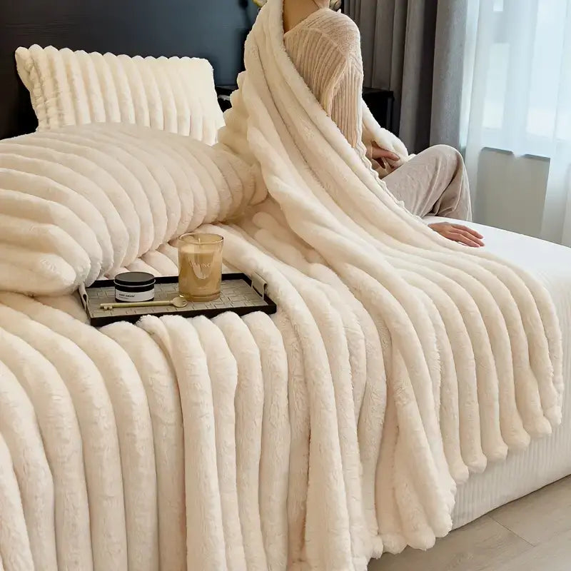 Luxurious Faux Rabbit Fur Throw Blanket – Ultra Soft, Warm & Cozy