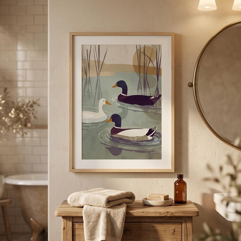duck pond wall art above wooden console