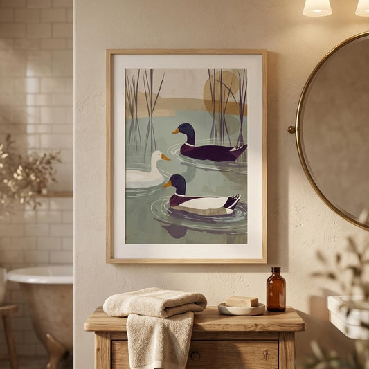duck pond wall art above wooden console