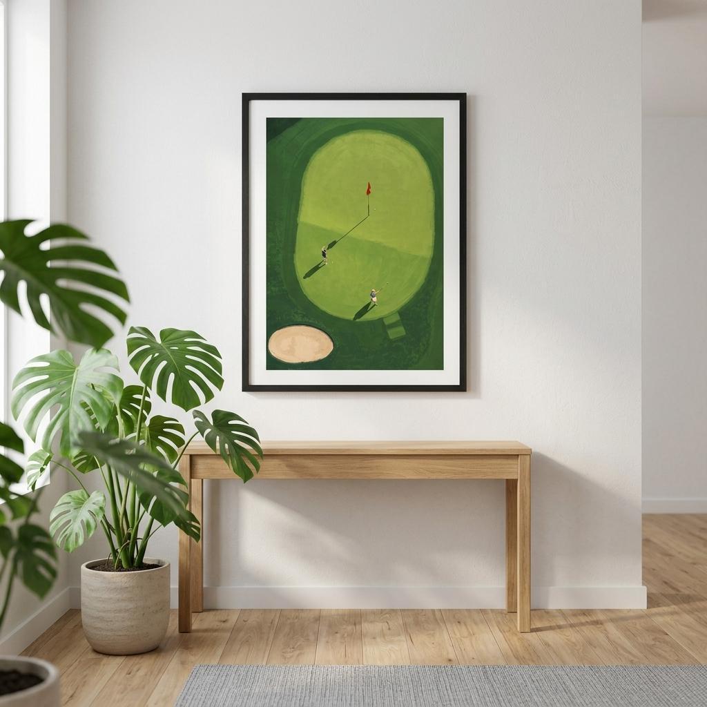 minimalist golf wall art framed in modern living room