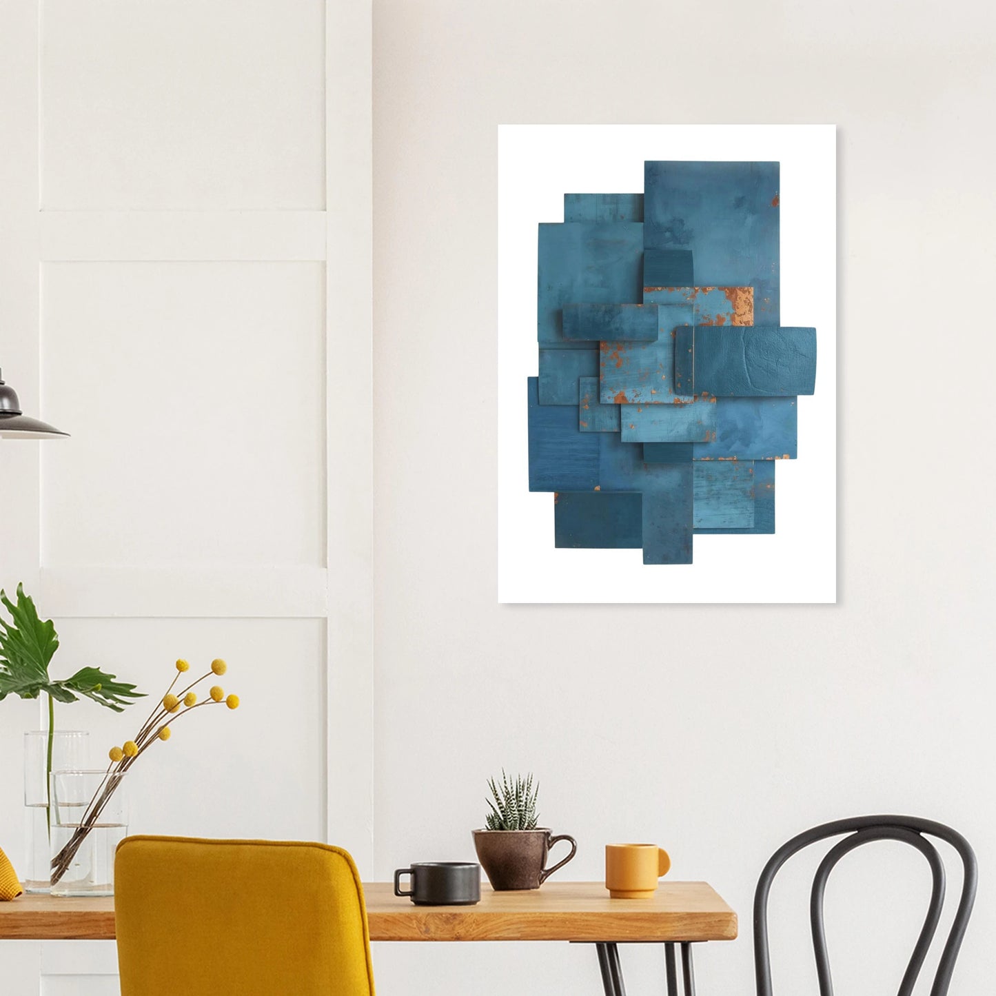 Modern Abstract Block Artwork Poster – Blue Patina & Muted Teal Design