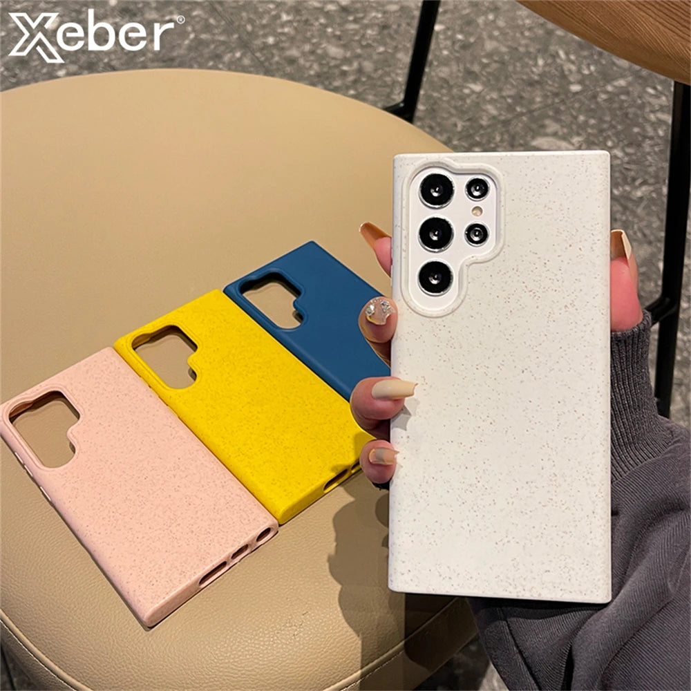Eco-friendly degradable wheat straw Samsung phone case in multiple colours.