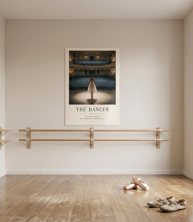 Ballet studio with 'The Dancer' poster on the wall