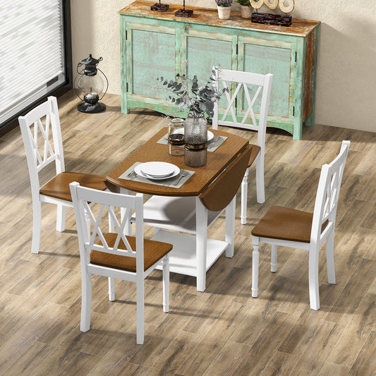 5 Pieces Extendable Dining Table Set with 2-Tier Storage Shelf