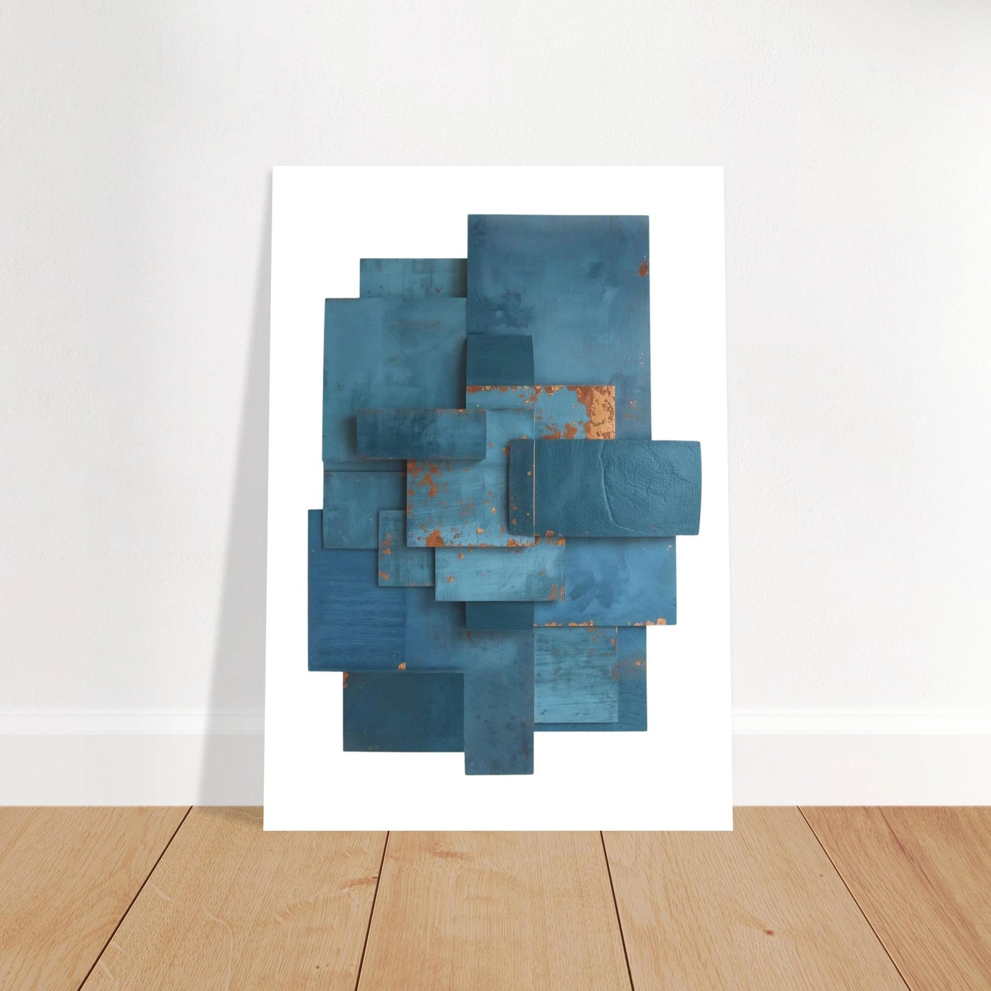 Modern Abstract Block Artwork Poster – Blue Patina & Muted Teal Design