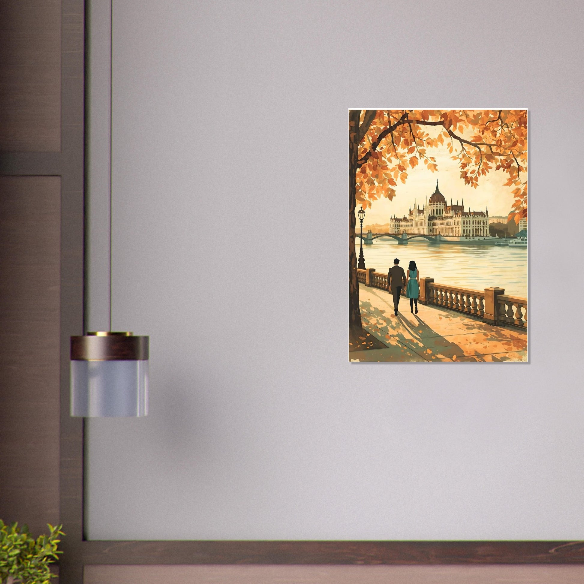 European cityscape art print of Budapest with golden hour skyline