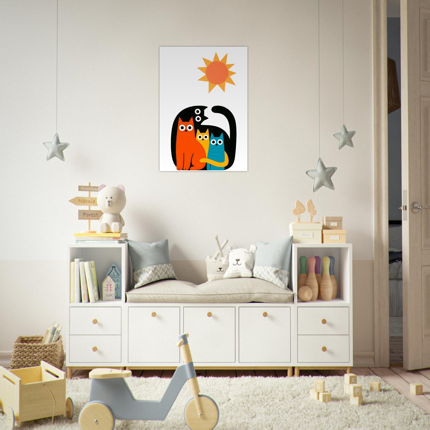 Modern Cat Family Poster | Minimalist Wall Art Print | Colorful Cat Decor for Home & Nursery