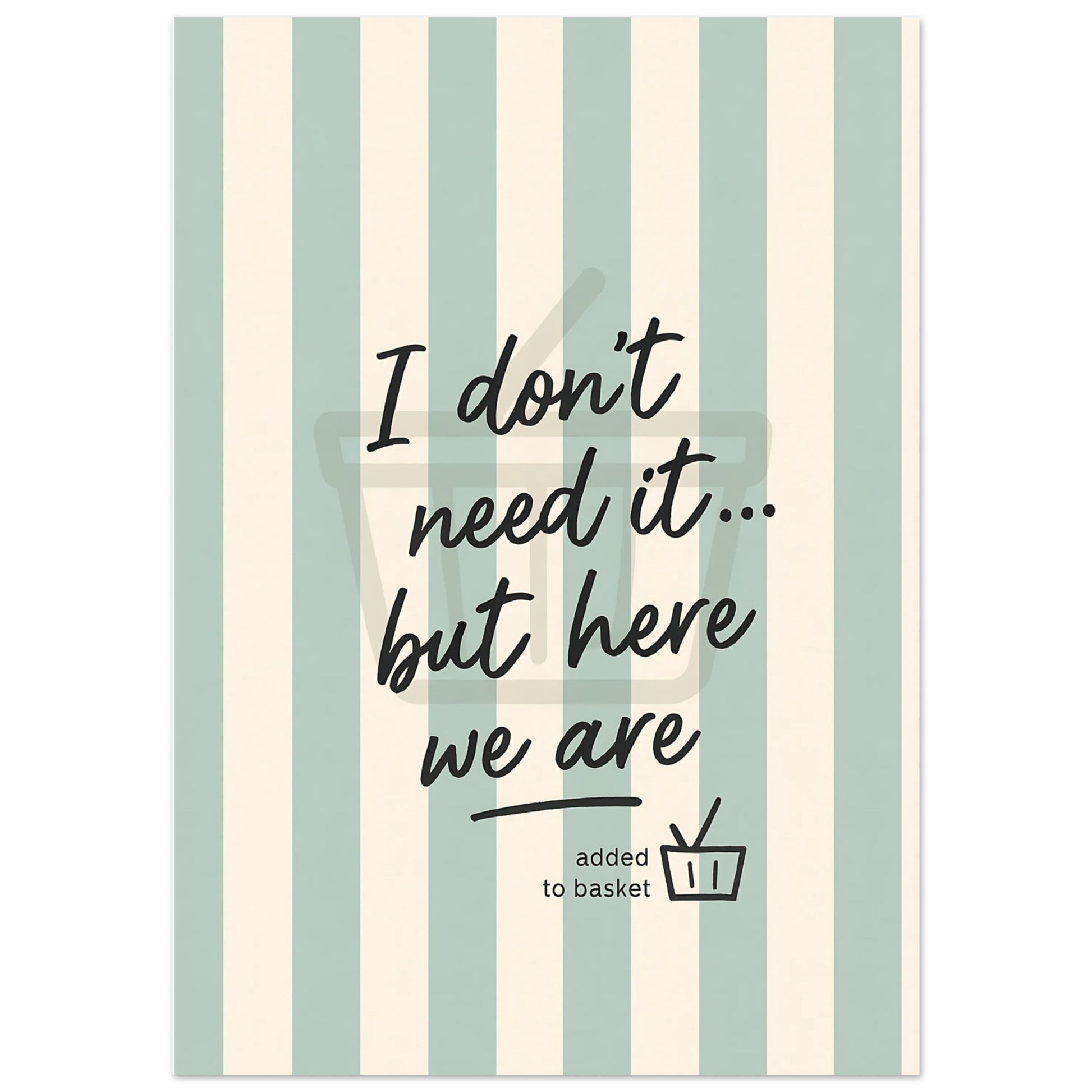 Striped towel with humorous text and shopping cart icon on a white background