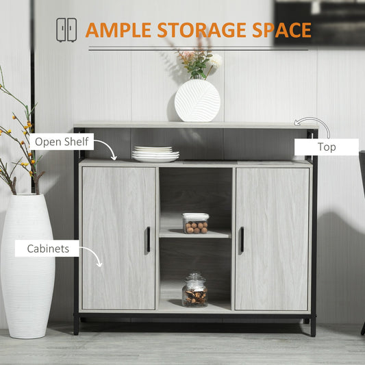 Modern Sideboard, Storage Cabinet with Adjustable Shelves Steel Frame Light Grey