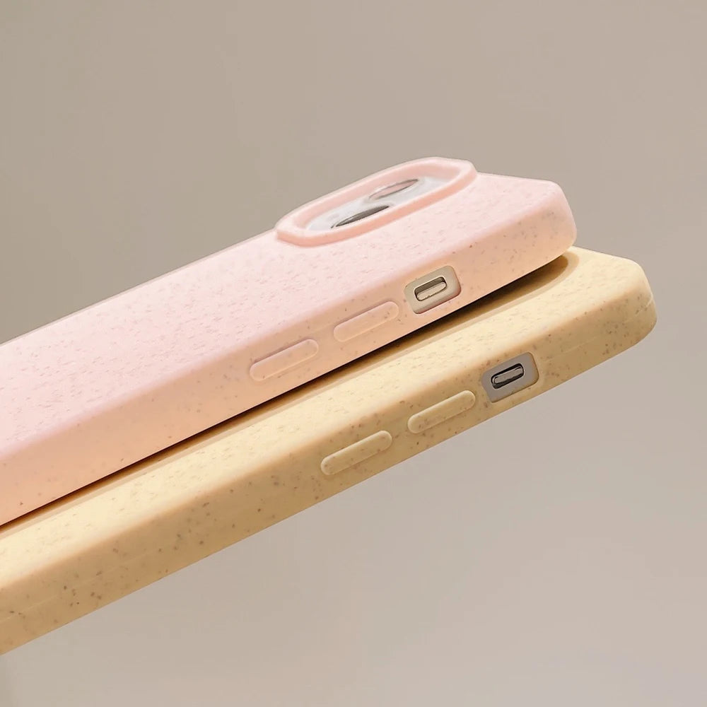 eco wheat straw phone case in pink and yellow biodegradable soft silicone cover