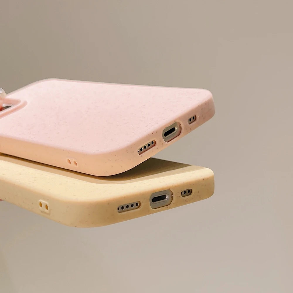 eco wheat straw phone case in pink biodegradable soft silicone cover in pink and yellow