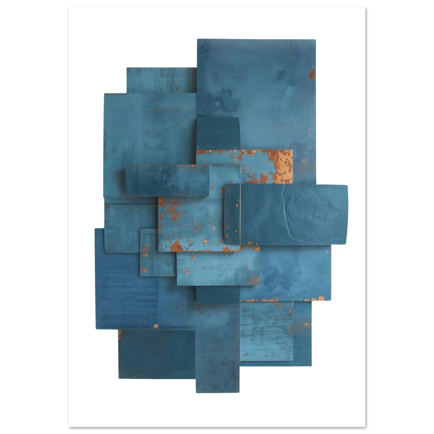 Modern Abstract Block Artwork Poster – Blue Patina & Muted Teal Design