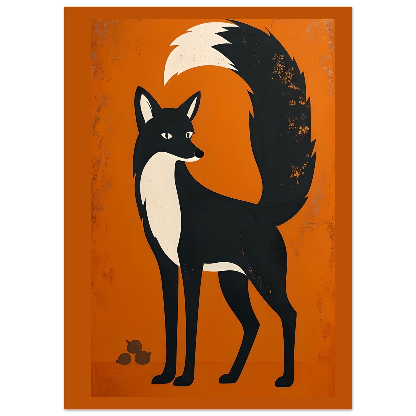 Illustration of a black and white fox on an orange background
