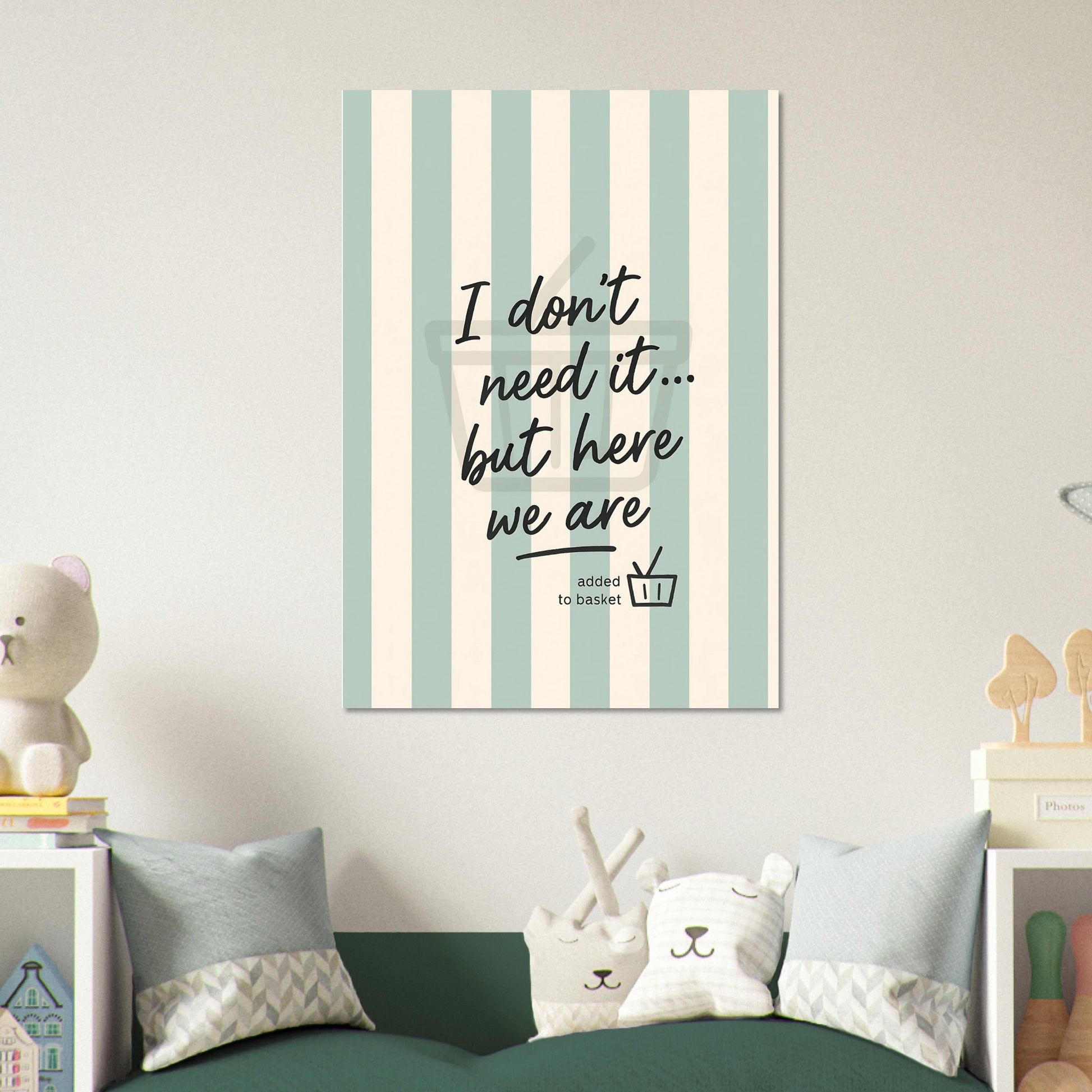 Striped wall art with text in a child's room