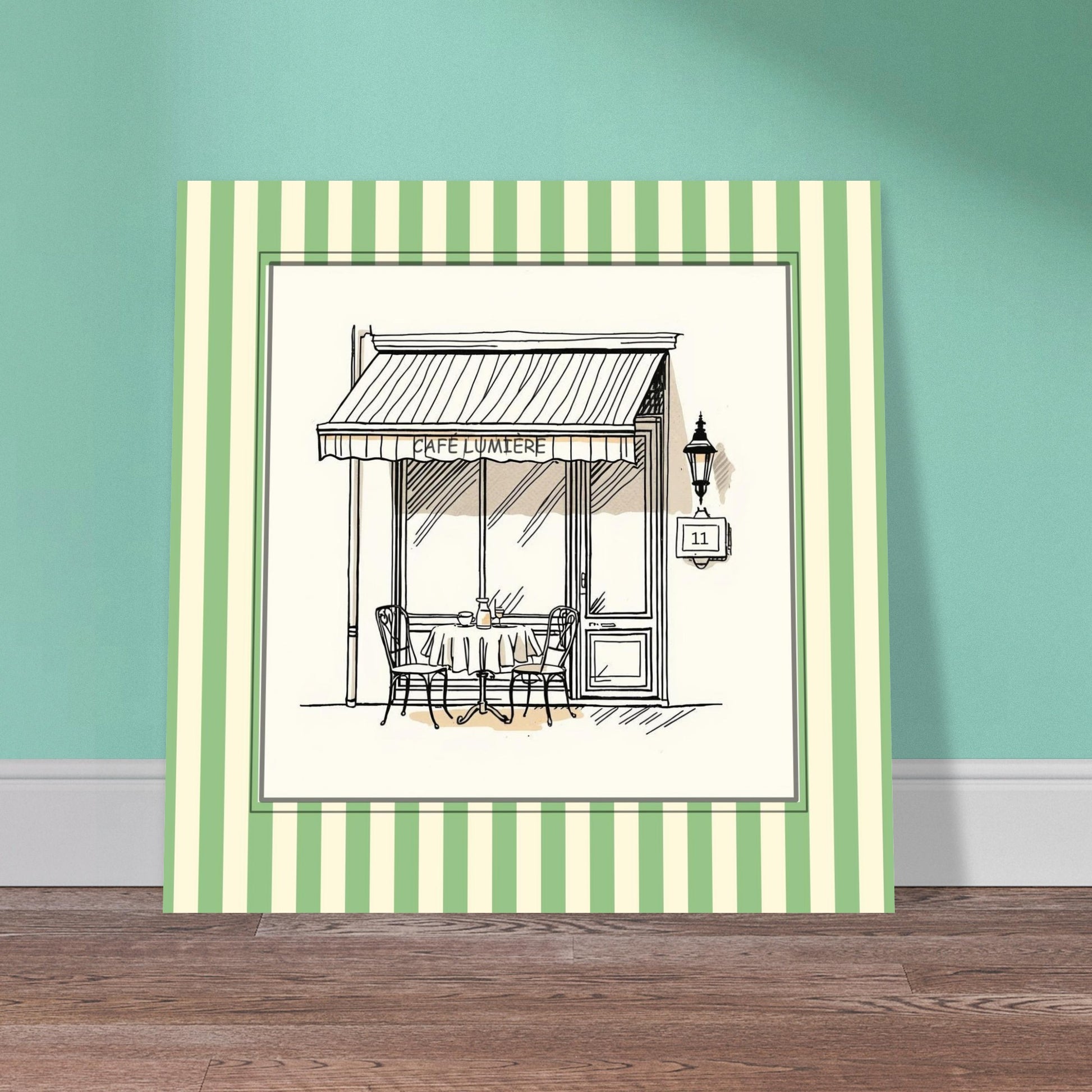 Lifestyle mockup of Café Lumière Paris art print displayed in modern neutral interior