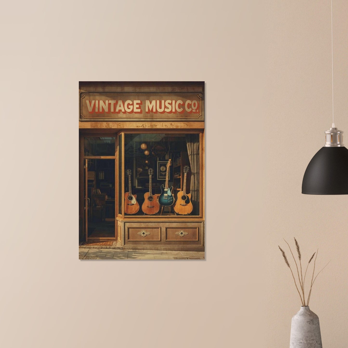 Vintage Music Shop Poster – Retro Guitar Wall Art Print