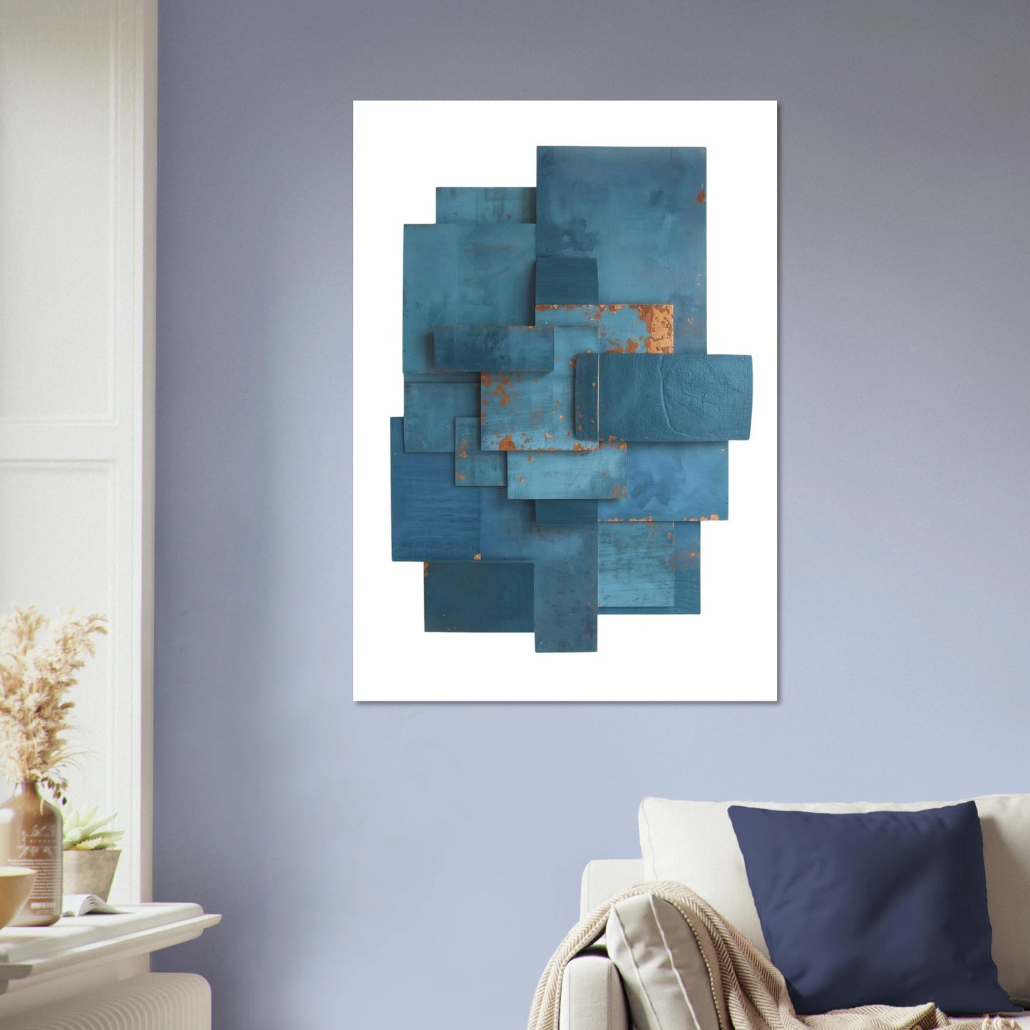 Modern Abstract Block Artwork Poster – Blue Patina & Muted Teal Design